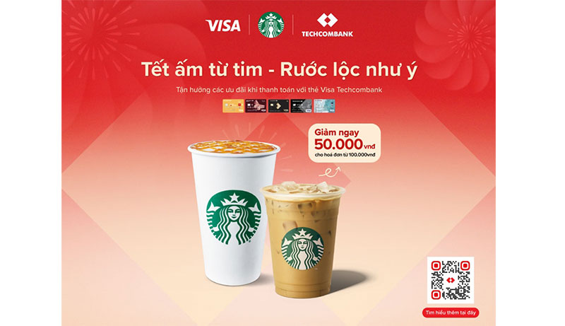 Techcombank hợp tác cùng Starbucks VietNam đem "Tết ấm từ tim - Rước lộc như ý" tới khách hàng